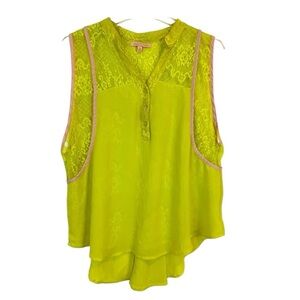 Gibson Latimer Chartreuse Pink Lace Swing Top XL